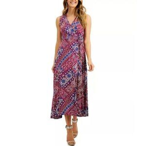 Calvin Klein Women's Floral Faux Wrap Paisley Maxi Dress Sleeveless Size 8